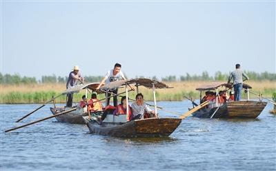 雄安新区具有良好的生态环境。图为游客在雄安新区安新县白洋淀景区乘船游览。